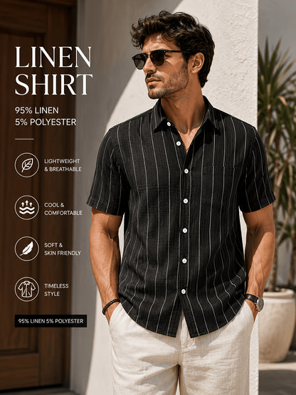 Men's Linen 2-Piece Short Sleeve Shirt & Pinstripe Pants Set
