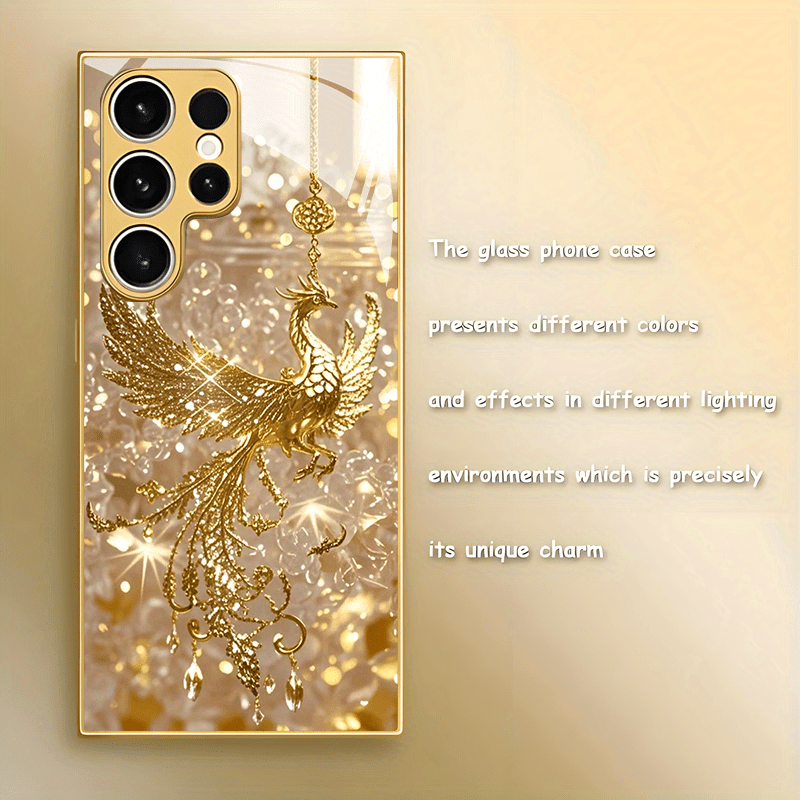Premium Golden Horse Pattern Gift for 4 Seasons Tempered Glass Phone Case for Iphone 16/16 Pro/16Plus/16Pro Max/15/15 Pro/15 Pro Max/14/14Pro/14 PLUS/14 Pro Max/13/13 Pro/13 Pro Max/13 Mini/12/11 /XR/XS/X/7/8PLUS Mobile Phone