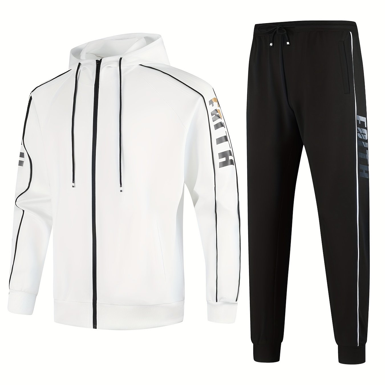Classic Men's Athletic 2Pcs Tracksuit Set Casual Full-Zip Sweatsuits Long Sleeve Jacket And Jogging Pants Set For Gym Workout Running