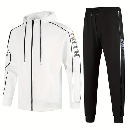 Classic Men's Athletic 2Pcs Tracksuit Set Casual Full-Zip Sweatsuits Long Sleeve Jacket And Jogging Pants Set For Gym Workout Running
