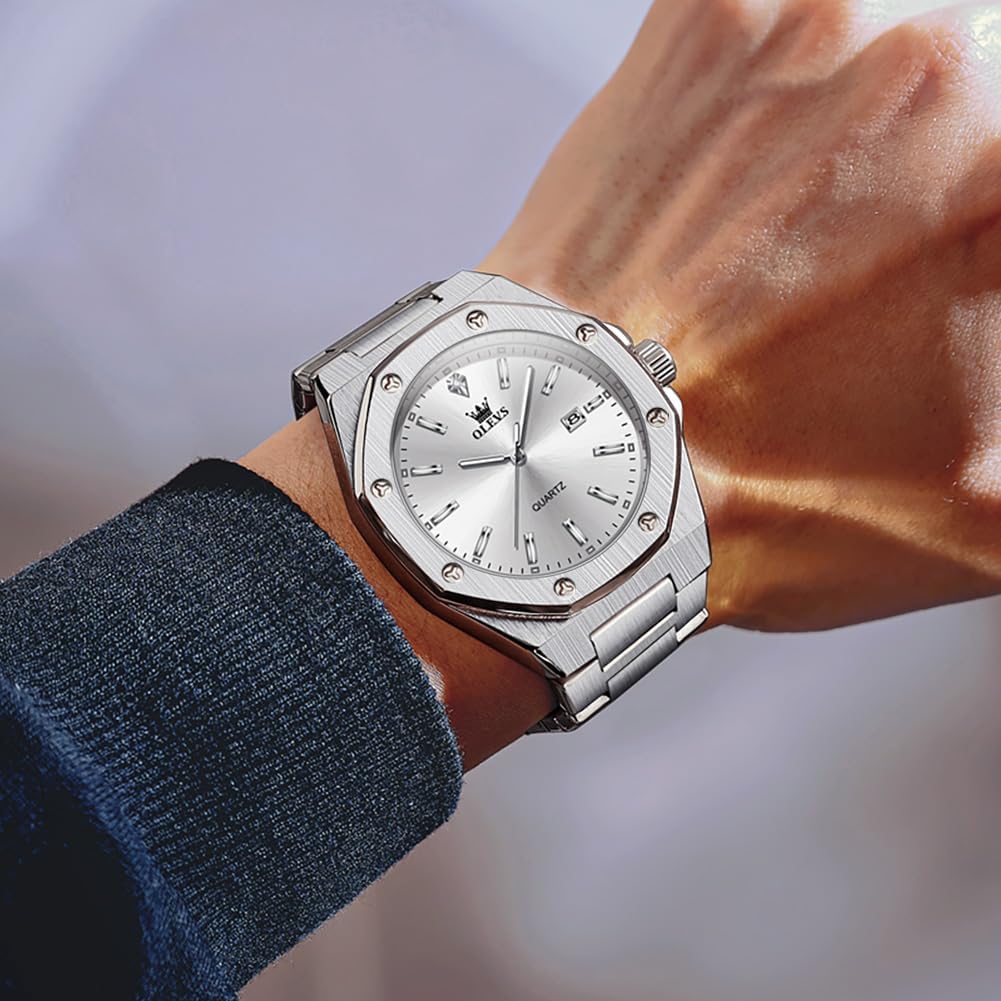 OLEVS Men's Stainless Steel Dress Watch Big Face Waterproof