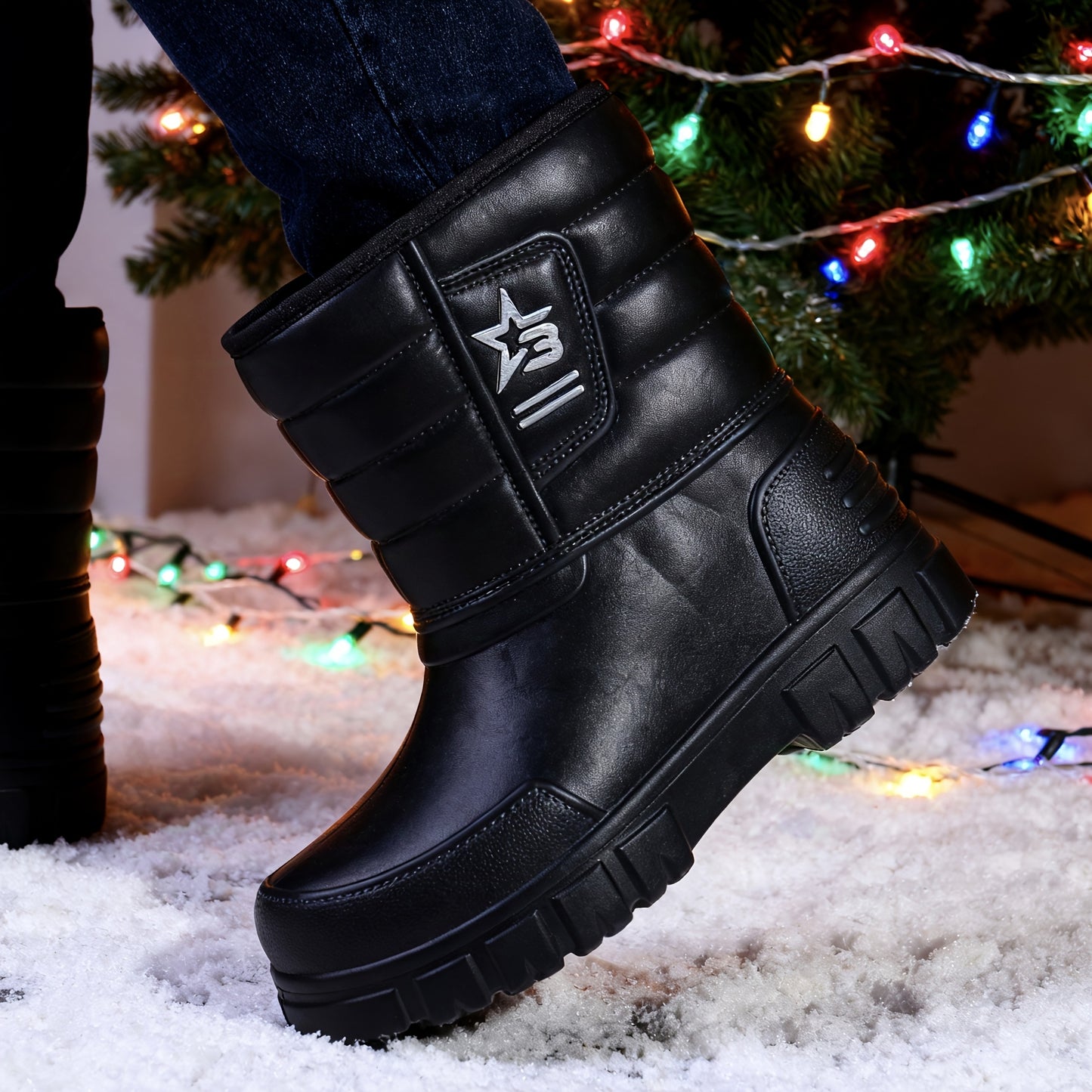 Winter Men'S Rain Boots | Fleece-Lined, Non-Slip, Mid-High Ankle Boots with Slip-On Design, Suitable for Casual Wear and Outdoor Activities