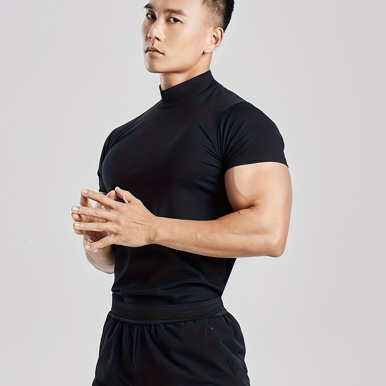 Fitness Solid Color Body Shaper Elastic Quick Dry Muscle Տղամարդկանց կարճաթև շապիկ կլոր պարանոցի մարզման կոստյում