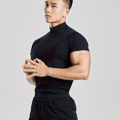 Fitness Solid Color Body Shaper Elastic Quick Dry Muscle Տղամարդկանց կարճաթև շապիկ կլոր պարանոցի մարզման կոստյում