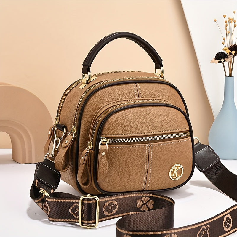 FIDM Wo 'S Synthetic Faux Leather Handbag - Chic Beige Multi-Compart T Handbag with Adjustable Strap, Zip Closure, And Polyester Lining for Everyday Use, Everyday Handbag|Sophisticated Design|Synthetic Faux Leather Purs