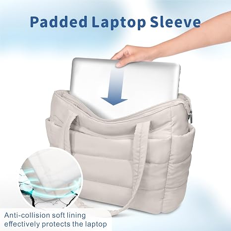 Lightweight Quilted Puffer Tote Bag for Women, Travel & Work
