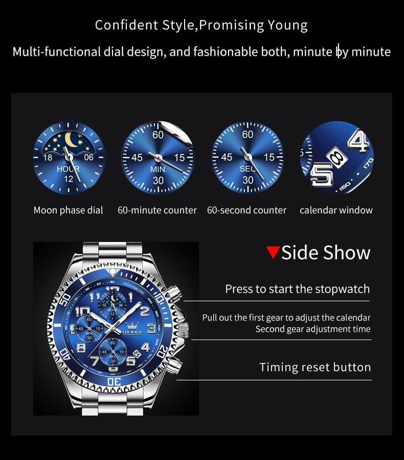 OLEVS Men's Stainless Steel Dress Watch with Chronograph