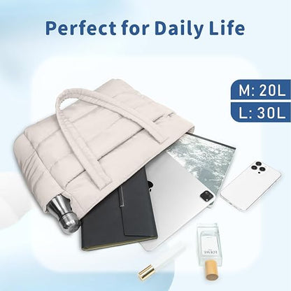 Lightweight Quilted Puffer Tote Bag for Women, Travel & Work