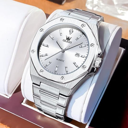 OLEVS Men's Stainless Steel Dress Watch Big Face Waterproof