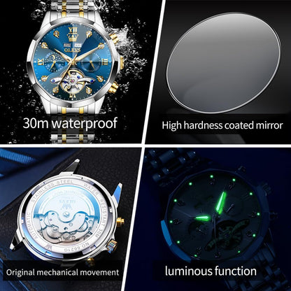 OLEVS Men's Automatic Skeleton Luxury Diamond Watch Stainless Steel