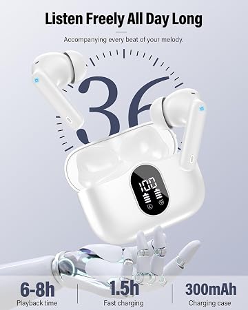 Bluetooth 5.4 Wireless Earbuds with Noise Cancelling Mic, IP7 Waterpro