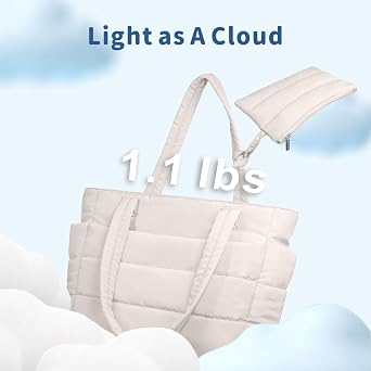 Lightweight Quilted Puffer Tote Bag for Women, Travel & Work