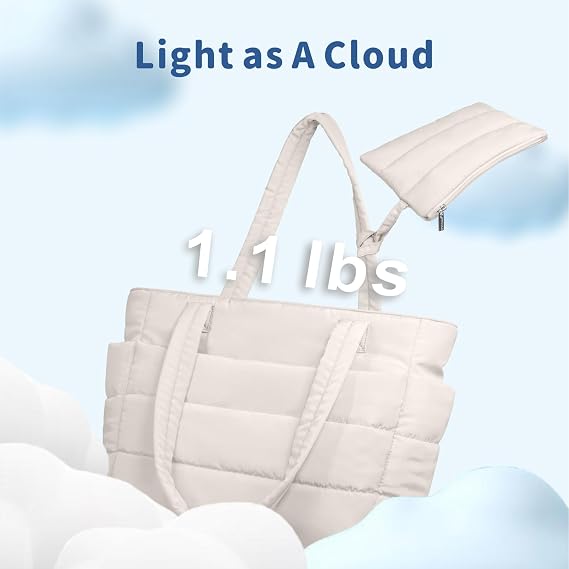 Lightweight Quilted Puffer Tote Bag for Women, Travel & Work