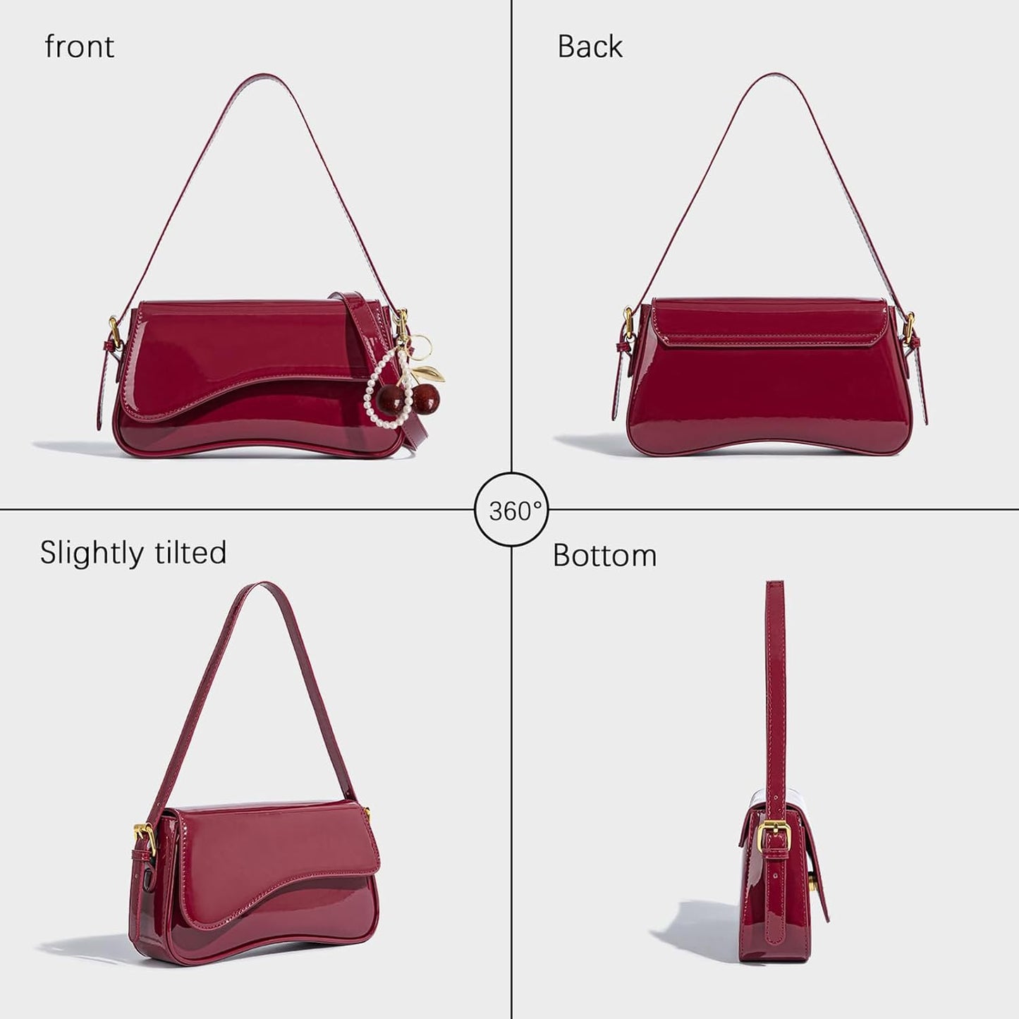 Y2K Faux Leather Crossbody Purse with Cherry Pendant