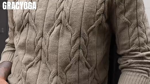 Men's Cable Knit Crewneck Sweater Pullover Long Sleeve