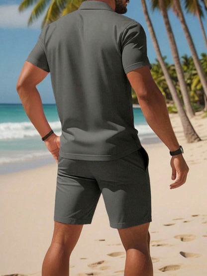 Men's Summer Polo Shirt & Shorts Set Lightweight Quick-Dry