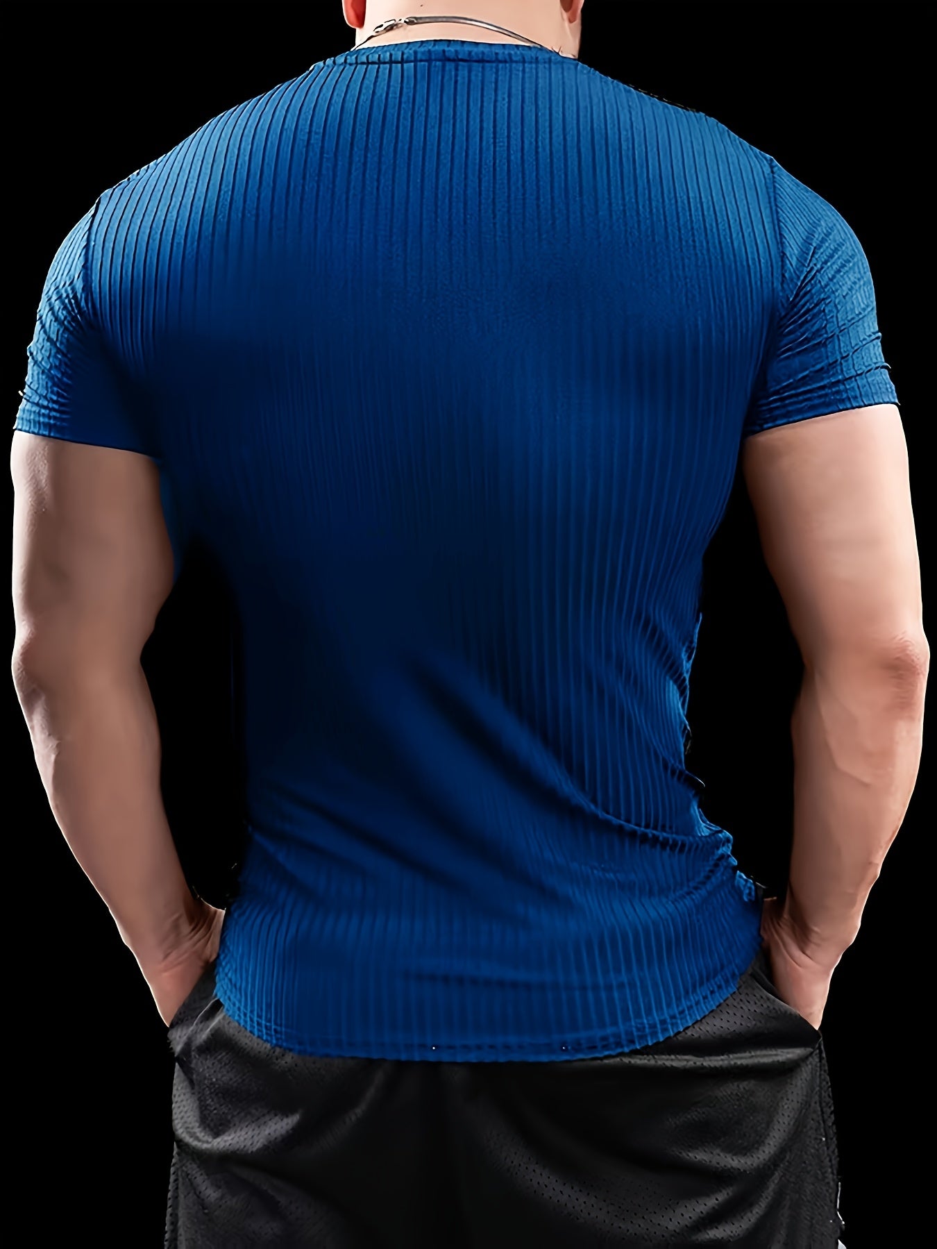 Men's Slim Fit Ribbed Short Sleeve T-Shirt - Stretchy Athletic  Casual Wear, Green, Round Neck, Machine Washable, Muscle-Enhancing Design, Gym Shirts