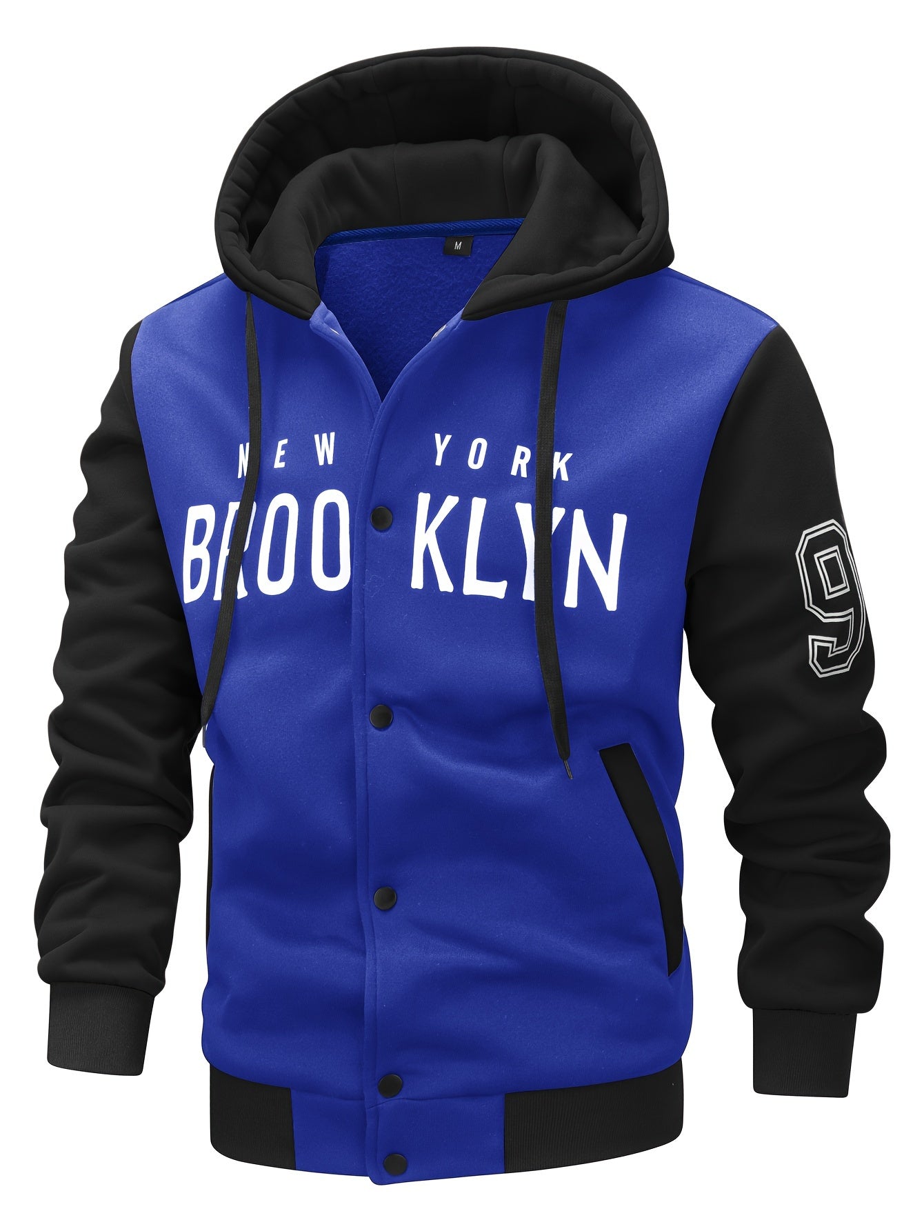 Men's 'BROOKLYN' Pattern Color Blocking Hooded Jacket, Casual Preppy Style Coat For Spring And Autumn Outdoors As Gift