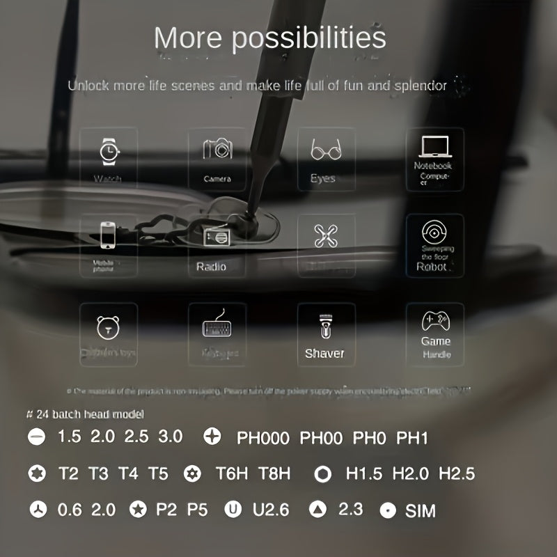 25-In-1 Precision Screwdriver Set for Mobile Phone And Tablet Repairs, Includes Drill Bits, Tweezers, And Pry Tools, Comes with a Portable Storage Case, Essential for Electronic Device Maintenance.