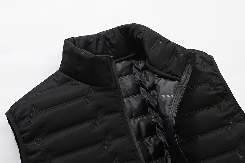 Men's Outdoor Sports Warm Vest Jacket, Stand Collar Multi-Pocket Practical Vest, Soundwave Technology Composite Print Windproof High Quality Sports Jacket - ayq