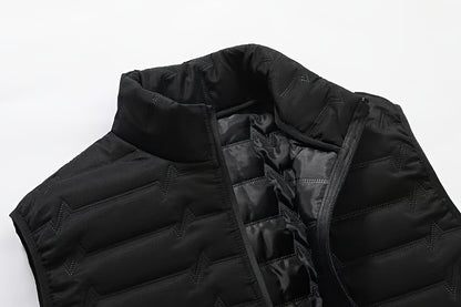 Men's Outdoor Sports Warm Vest Jacket, Stand Collar Multi-Pocket Practical Vest, Soundwave Technology Composite Print Windproof High Quality Sports Jacket - ayq