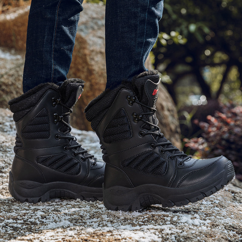 Միջին բարձրության ձմեռային կոշիկներ, ունիսեքս, հարմարավետ փափուկ երեսպատում, միագույն դիզայն, նորաձև արտաքին տեսք, հաստ ռետինե ներբան, դիմացկուն, կլոր քիթ, հարմարավետ ներդիրներ, հարմար է ճամբարի, արշավի, լեռնագնացության, որսի համար - աշուն-ձմեռ