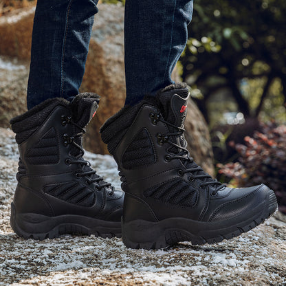 Միջին բարձրության ձմեռային կոշիկներ, ունիսեքս, հարմարավետ փափուկ երեսպատում, միագույն դիզայն, նորաձև արտաքին տեսք, հաստ ռետինե ներբան, դիմացկուն, կլոր քիթ, հարմարավետ ներդիրներ, հարմար է ճամբարի, արշավի, լեռնագնացության, որսի համար - աշուն-ձմեռ