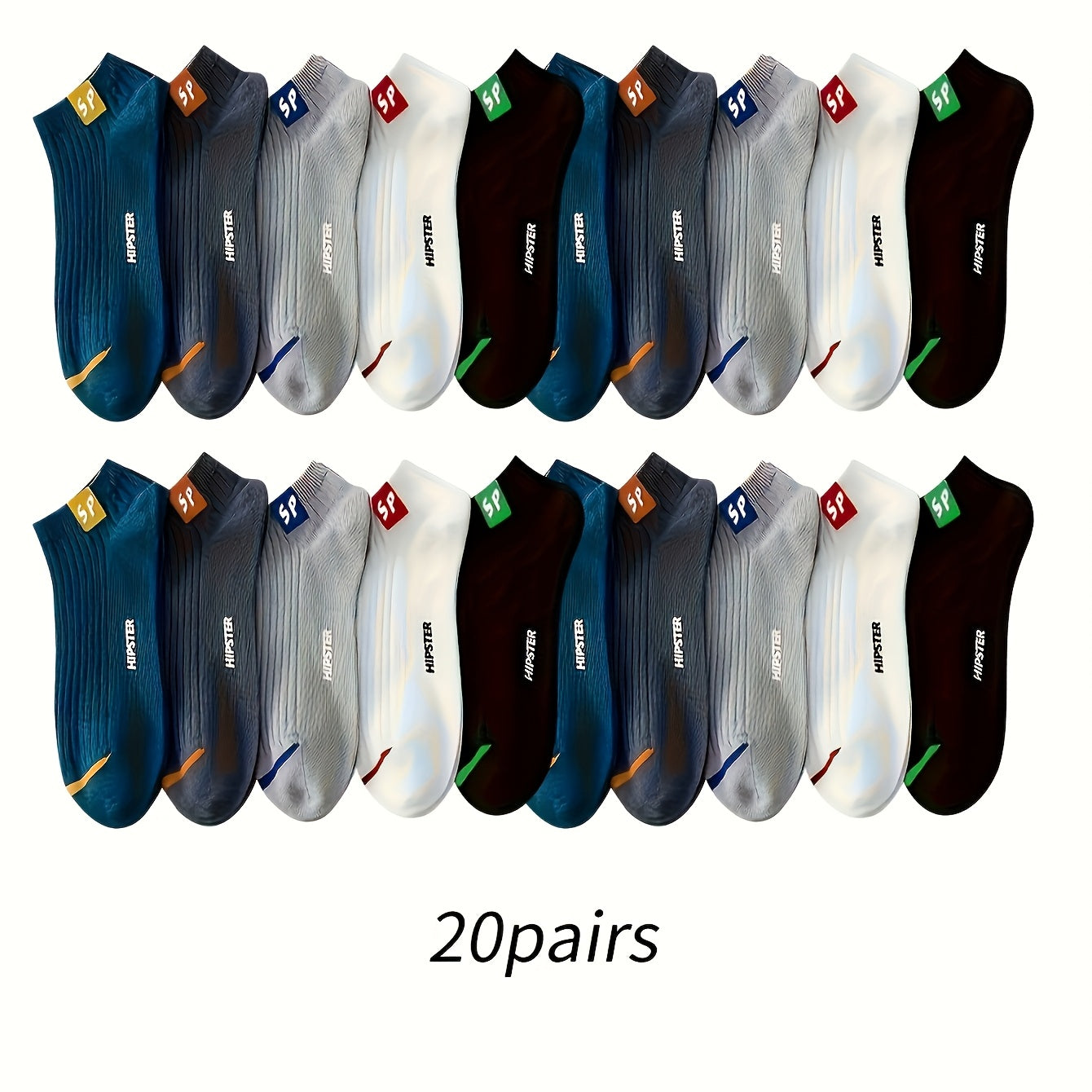 5/10/15/20/30 Pairs of "SP" Fashionable and Handsome Printed Fashion Sports Crew Socks - Comfortable and Breathable Low-top Socks Suitable for Men, Women and Teenagers, Suitable for Outdoor and Home Wear