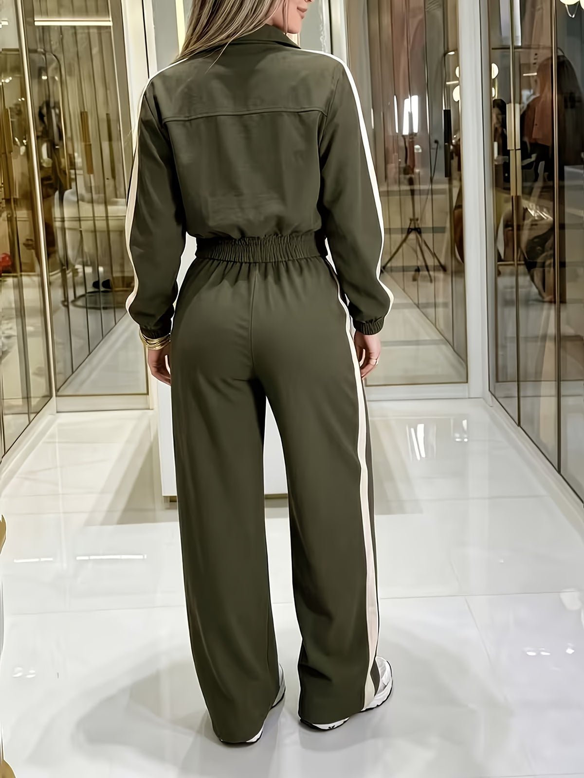 Women's Casual Spring-Fall Set: Cargo Jacket & Long Pants