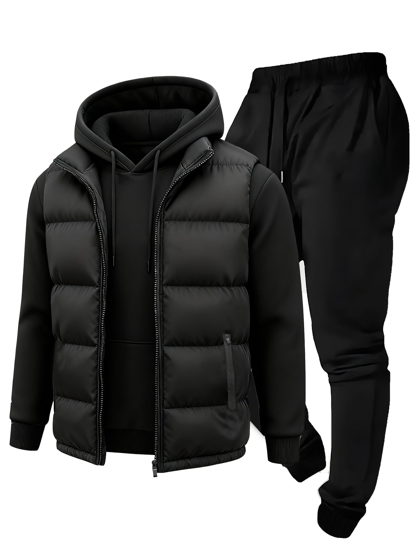3pcs Vest Casual Set for Men Men's Casual Cartoon Drawstring Pocket Hoodie and Sports Drawstring Trousers Matching Set - ayq