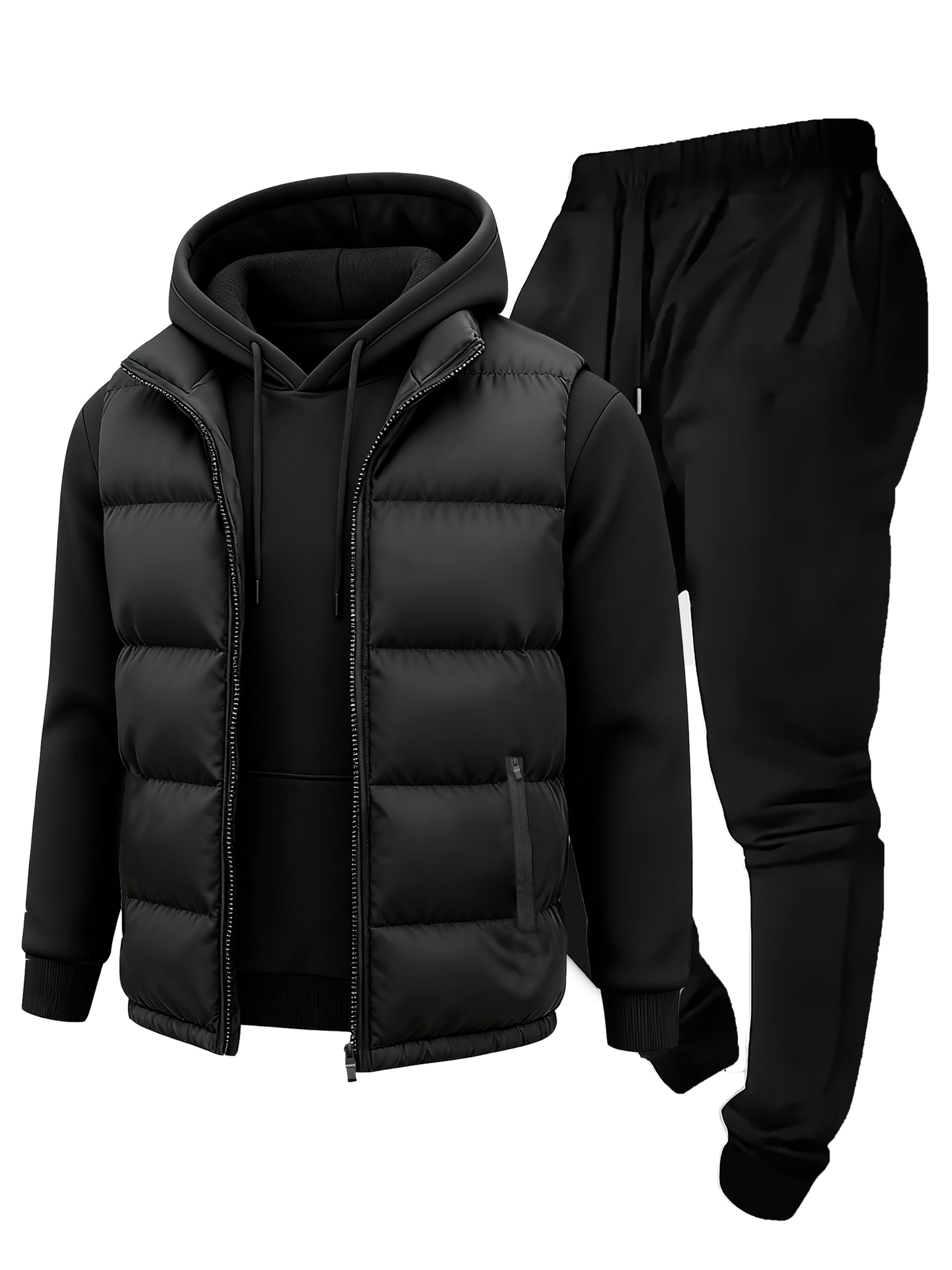 3pcs Vest Casual Set for Men Men's Casual Cartoon Drawstring Pocket Hoodie and Sports Drawstring Trousers Matching Set - ayq