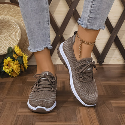 Women'S Knit Casual Sneakers - Stylish Striped Weave Pattern, Breathable Non-Slip Comfort Shoes with Rubber Sole for Outdoor Wear