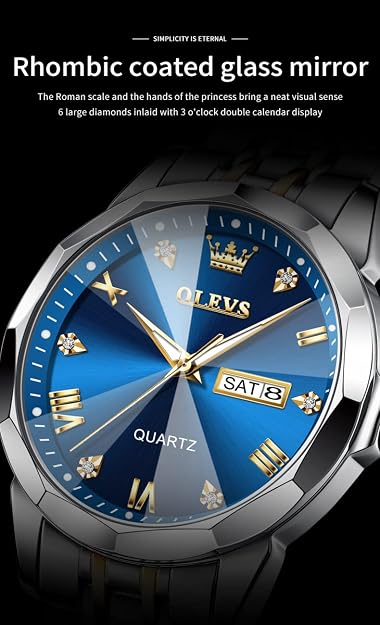OLEVS Men's Two-Tone Luxury Analog Quartz Watch Blue