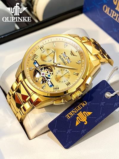 OUPINKE Gold Automatic Men's Dress Watch with Sapphire Crystal