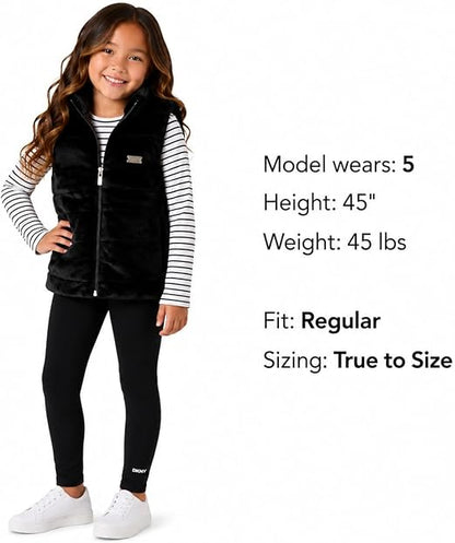 Girls 3 Piece Puffer Vest, Shirt & Flare Leggings Set