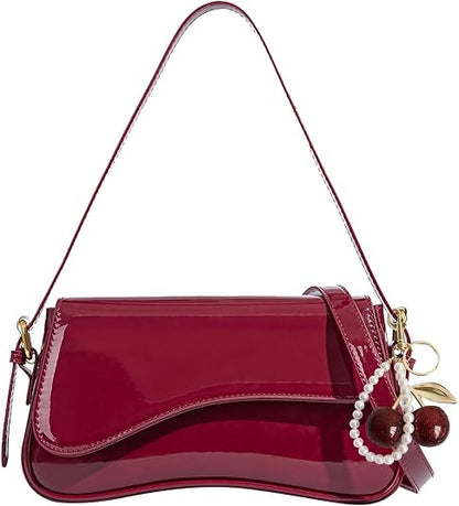 Y2K Faux Leather Crossbody Purse with Cherry Pendant