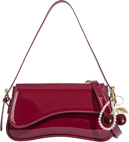 Y2K Faux Leather Crossbody Purse with Cherry Pendant