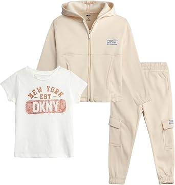 DKNY Baby Girls' 3-Piece Fleece Hoodie, Jogger & Tee Set