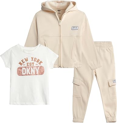 DKNY Baby Girls' 3-Piece Fleece Hoodie, Jogger & Tee Set