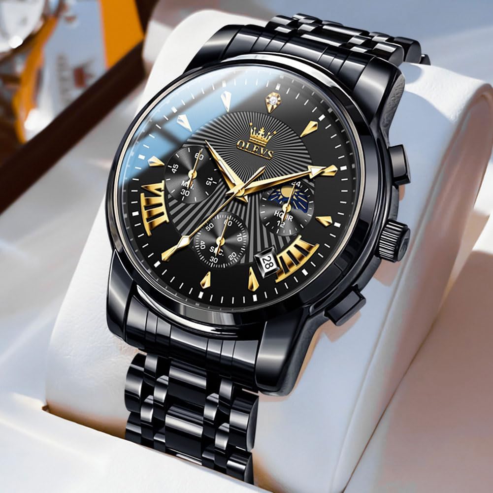OLEVS Men's Waterproof Luminous Chronograph Watch Gold Black