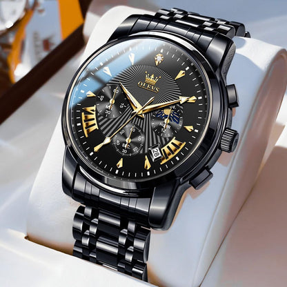 OLEVS Men's Waterproof Luminous Chronograph Watch Gold Black