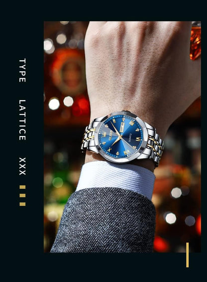 OLEVS Men's Two-Tone Luxury Analog Quartz Watch Blue