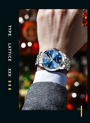 OLEVS Men's Two-Tone Luxury Analog Quartz Watch Blue