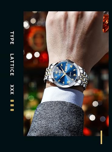 OLEVS Men's Two-Tone Luxury Analog Quartz Watch Blue
