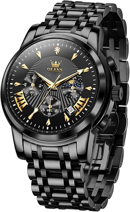 OLEVS Men's Waterproof Luminous Chronograph Watch Gold Black