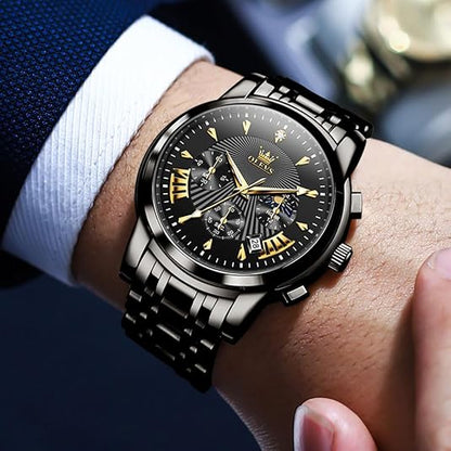 OLEVS Men's Waterproof Luminous Chronograph Watch Gold Black