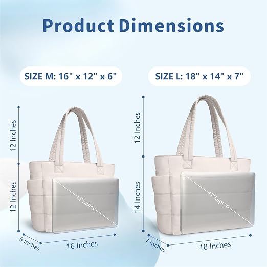 Lightweight Quilted Puffer Tote Bag for Women, Travel & Work