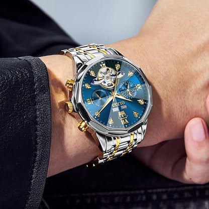 OLEVS Men's Automatic Skeleton Luxury Diamond Watch Stainless Steel