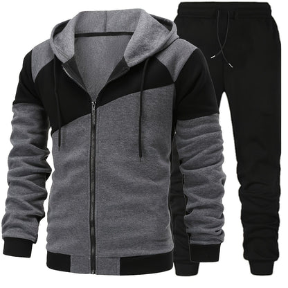 New Autumn and Winter Men's Zipper Design Hoodie Suit Fleece Hoodie Men's Casual Sports Suit