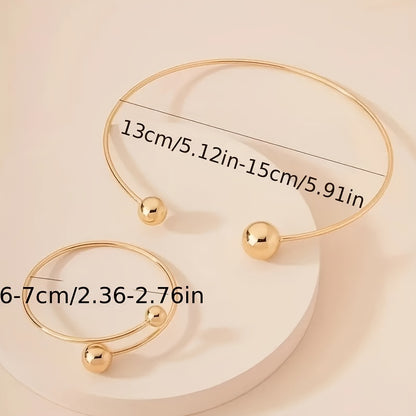 2pcs Metal Glossy Adjustable Bracelet and Necklace Set